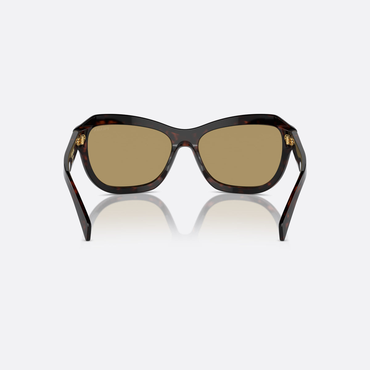 Ochelari de soare Prada PR A27S 17N70G, fluture țestoasă, pentru femei, punte dublă simplă, literele brandului pe brațe, vedere din spate