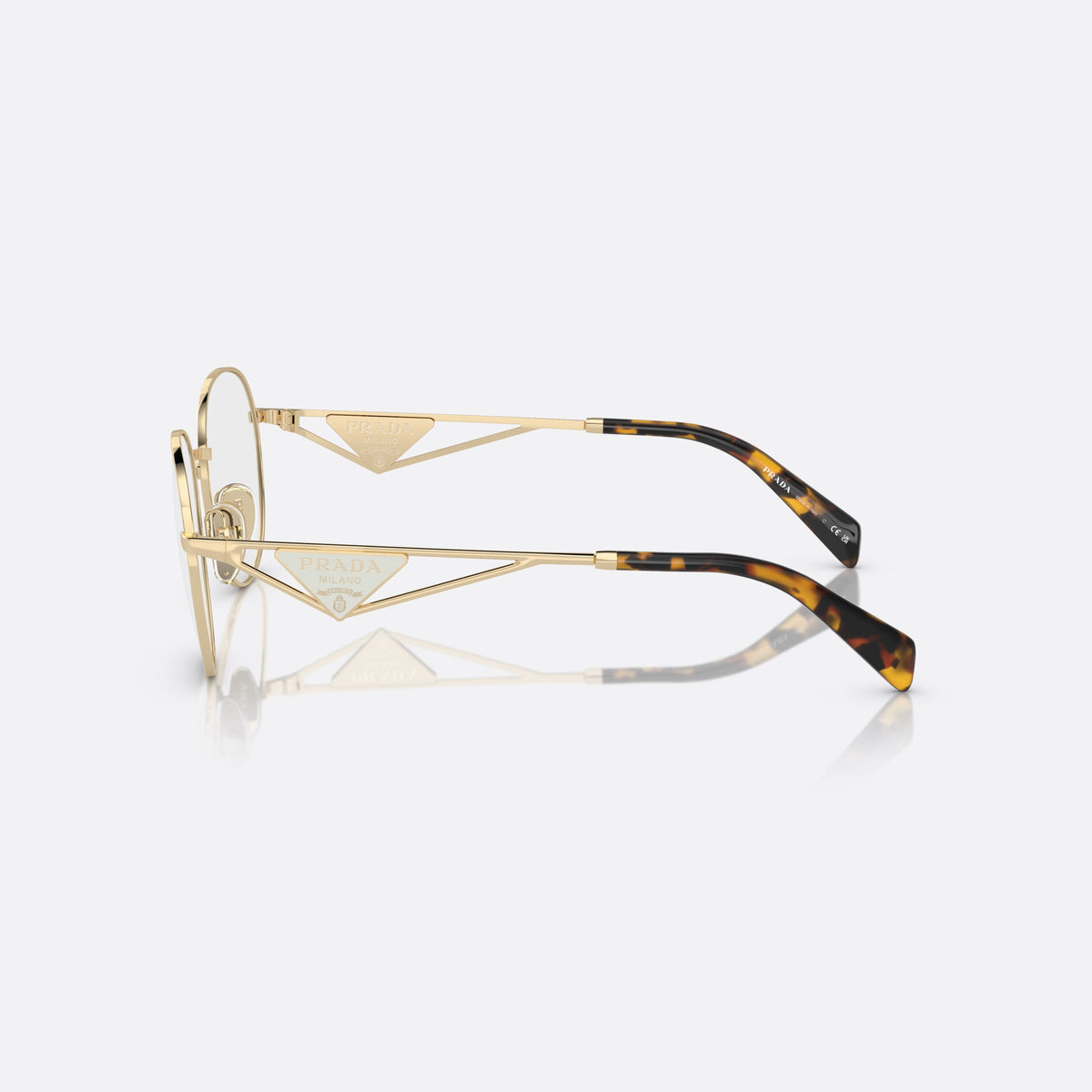 Rame ochelari de vedere Prada PR A50V ZVN-1O1 B, rotunzi auriu, pentru femei, punte metalică simplă, placă cu logo pe brațe