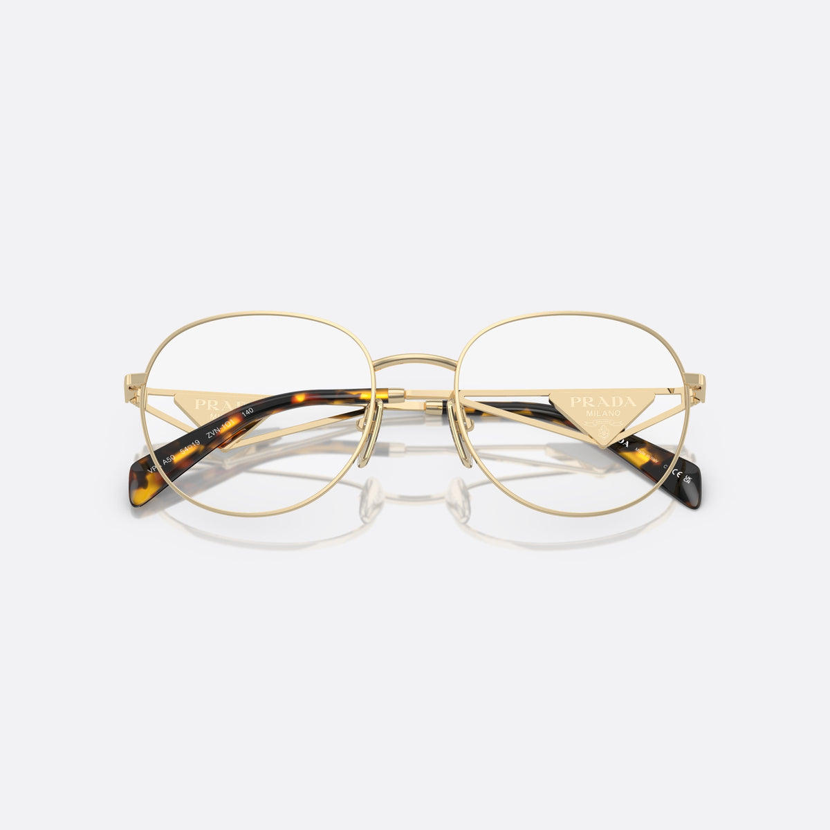 Rame ochelari de vedere Prada PR A50V ZVN-1O1 B, rotunzi auriu, pentru femei, punte metalică simplă, placă cu logo pe brațe
