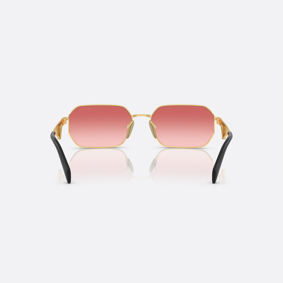 Prada PR A51S 5AK-40C K sunglasses, gold irregular frame for women, plain metal bridge, brand lettering on temples