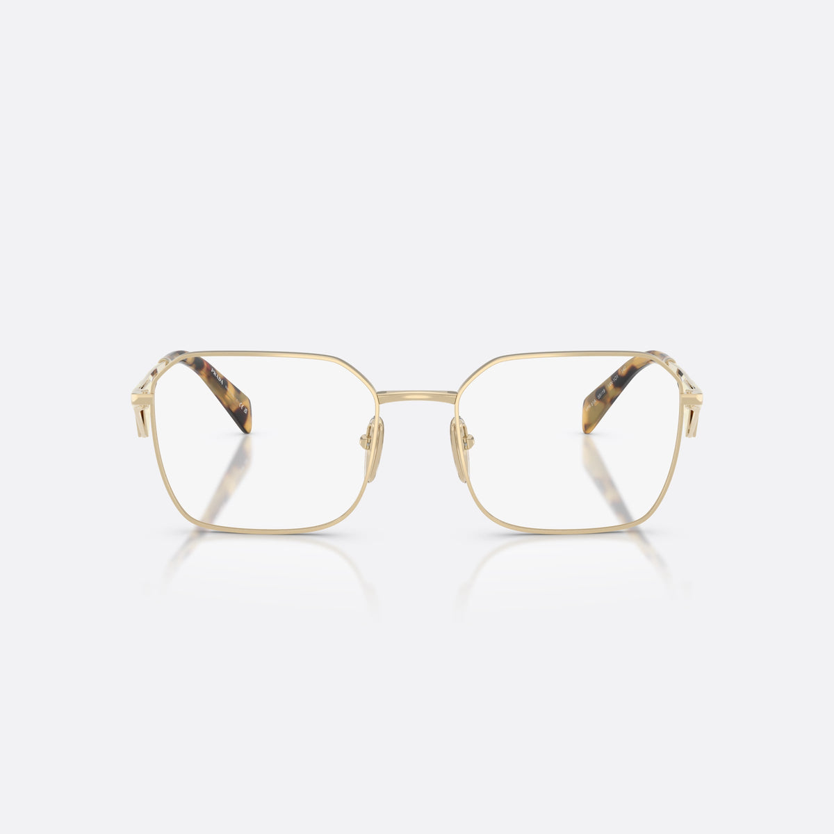 Rame ochelari de vedere Prada PR A51V 14N1O1, neregulat auriu, pentru femei, punte metalică simplă, literele brandului pe brațe, vedere din față