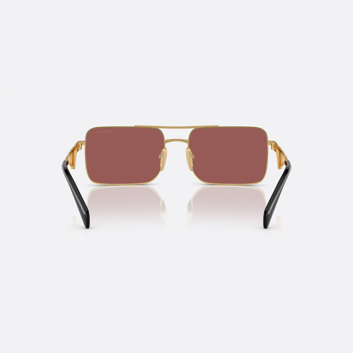 Prada PR A52S 5AK-08S sunglasses, gold rectangular frame for women, double bridge with top bar, brand lettering on temples