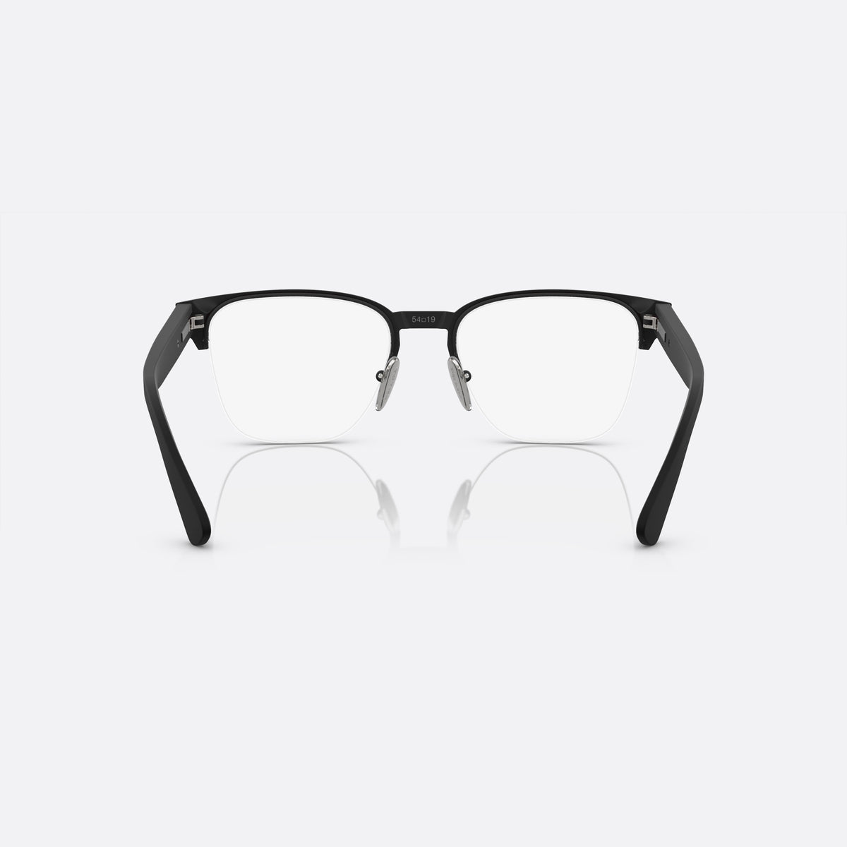 Prada PR A52V 1BO-1O1 X eyeglasses, black geometric frame for men, plain metal bridge, brand lettering on temples, back view