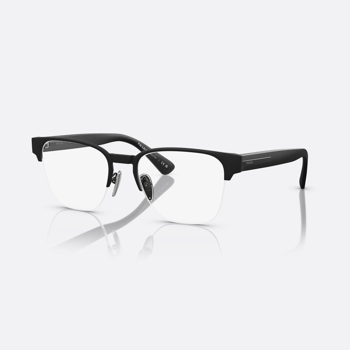 Prada PR A52V 1BO-1O1 X eyeglasses, black rectangle frame for men, plain metal bridge, brand lettering on temples
