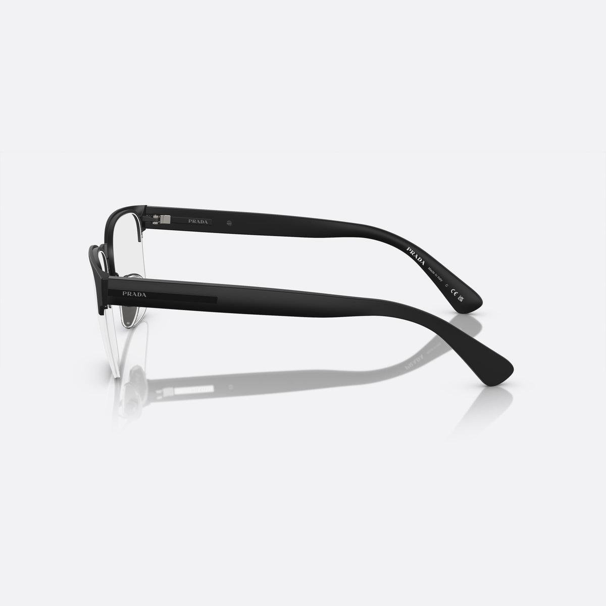 Prada PR A52V 1BO-1O1 X eyeglasses, black rectangle frame for men, plain metal bridge, brand lettering on temples