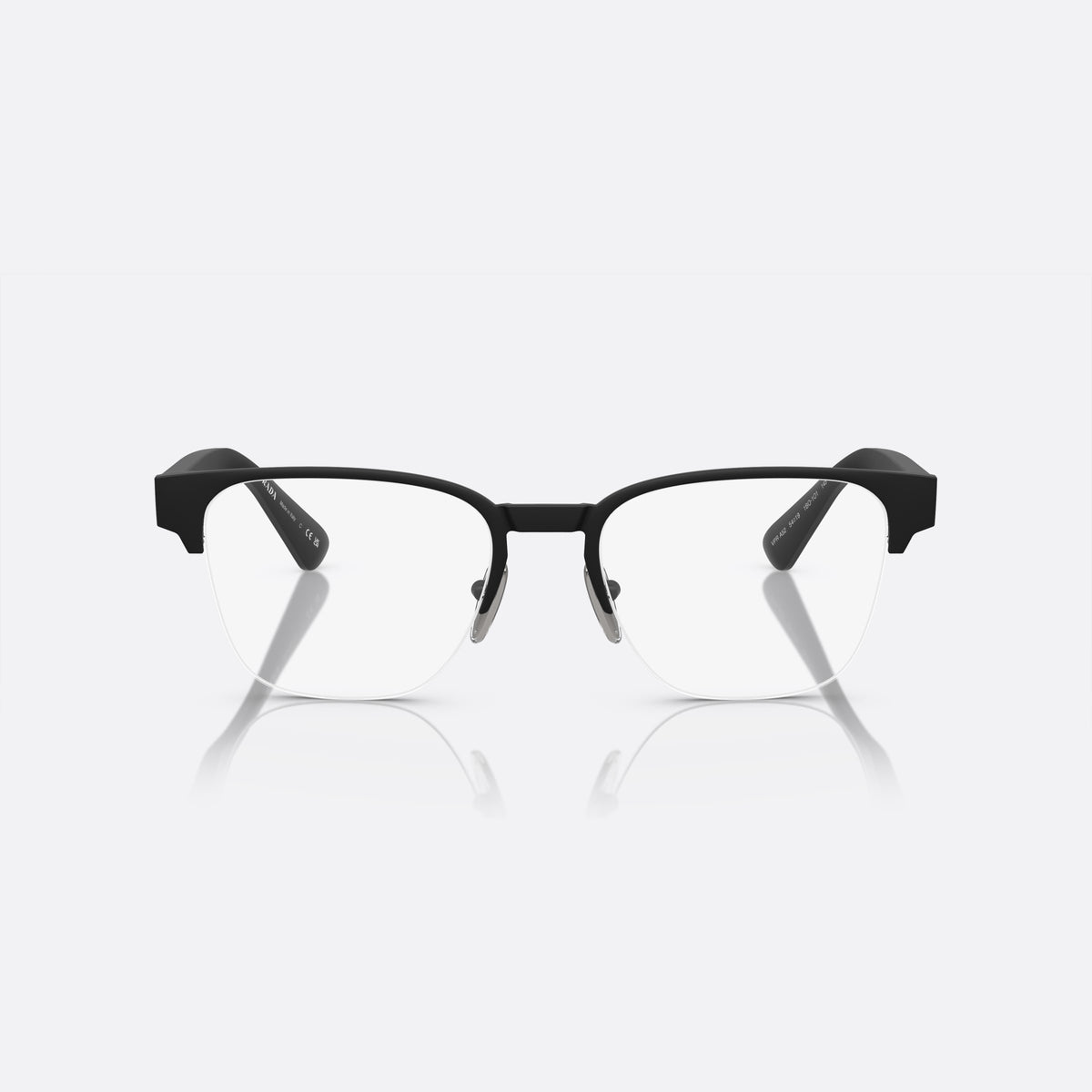 Prada PR A52V 1BO-1O1 X eyeglasses, black rectangle frame for men, plain metal bridge, brand lettering on temples