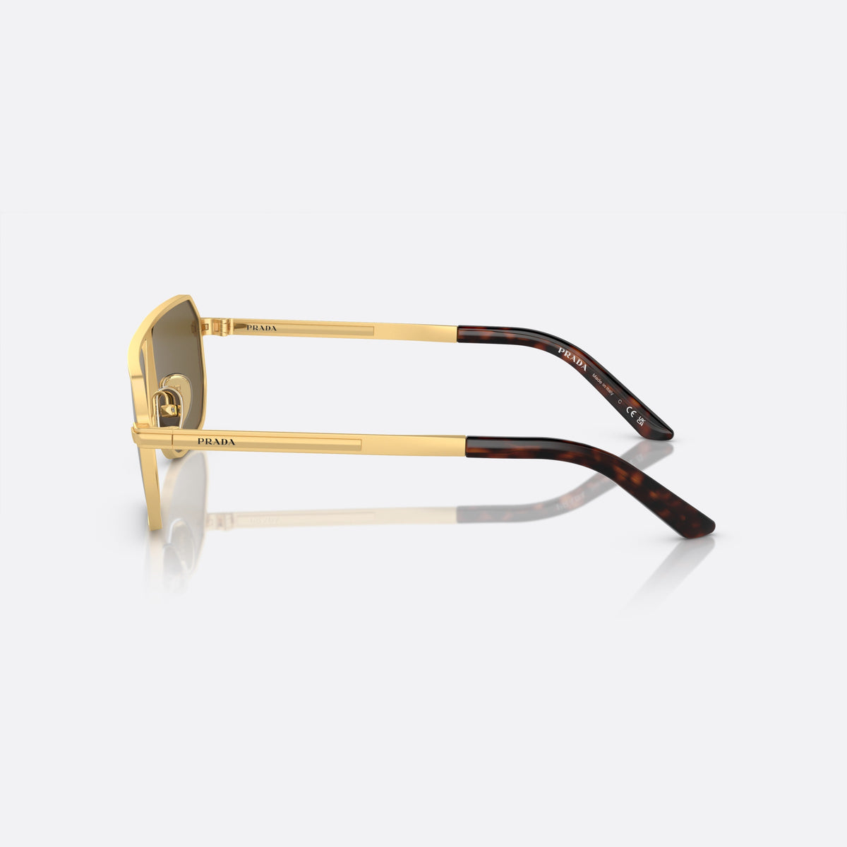 Prada PR A53S 1BK-01T sunglasses, gold geometric frame for men, double bridge with top bar, full-rim metal frame, side view