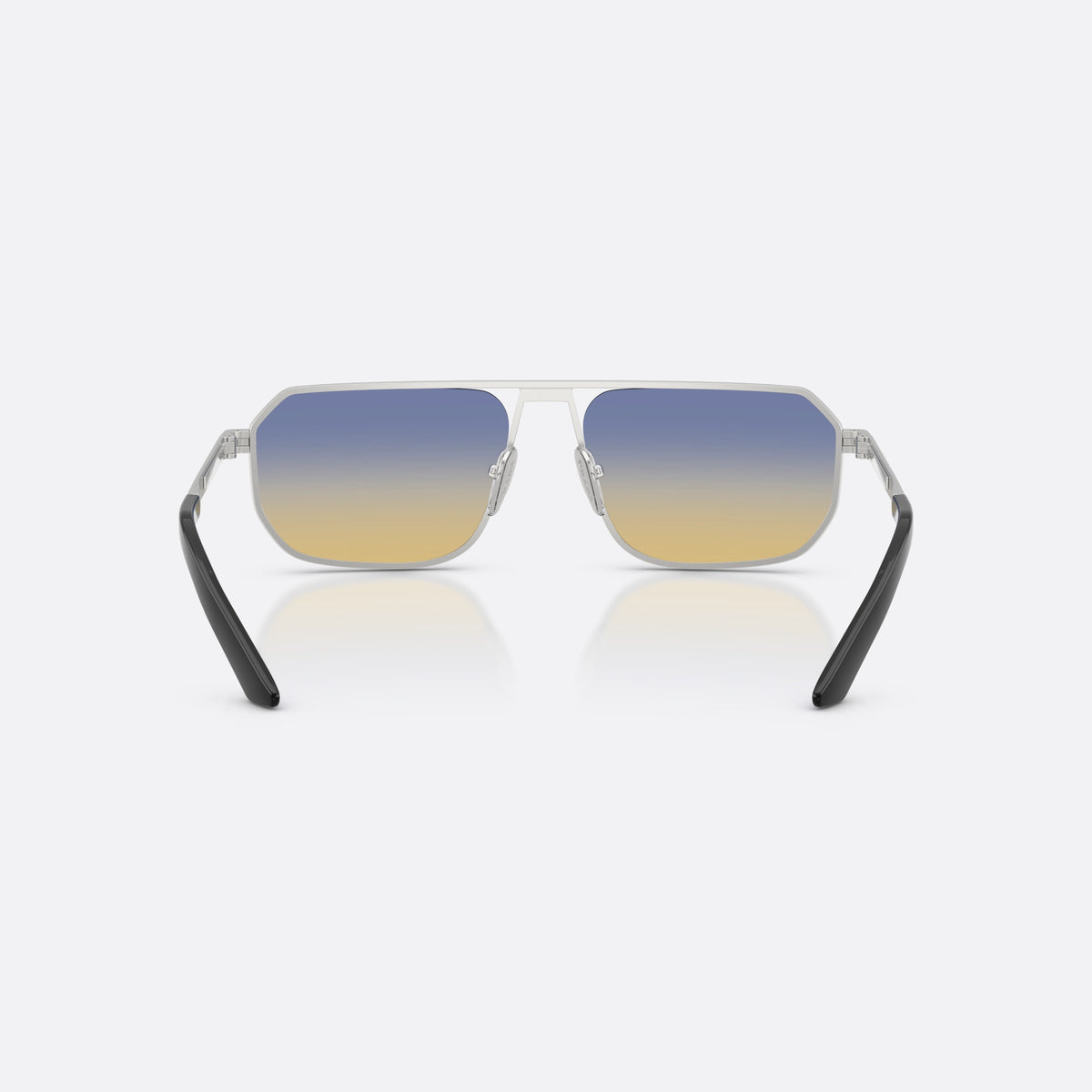 Ochelari de soare Prada PR A53S 27506Z, pillow argintiu, pentru bărbați, punte dublă cu bară metalică, logo al brandului pe lentilă, vedere din spate
