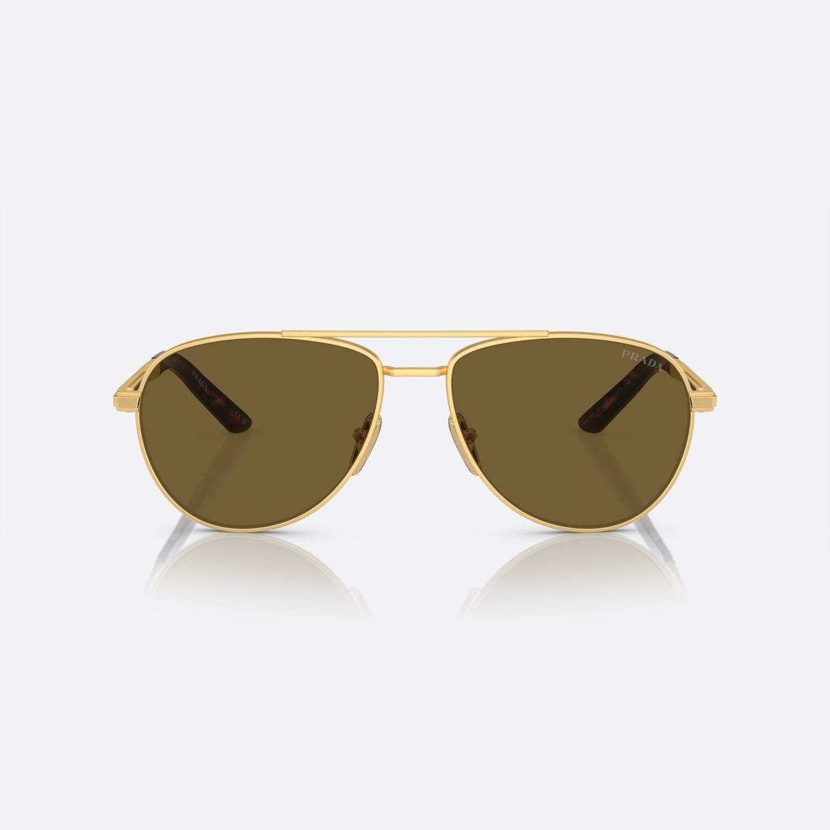 Prada PR A54S 1BK-01T sunglasses, gold geometric frame for men, double bridge with top bar, brand lettering on the temples, front view
