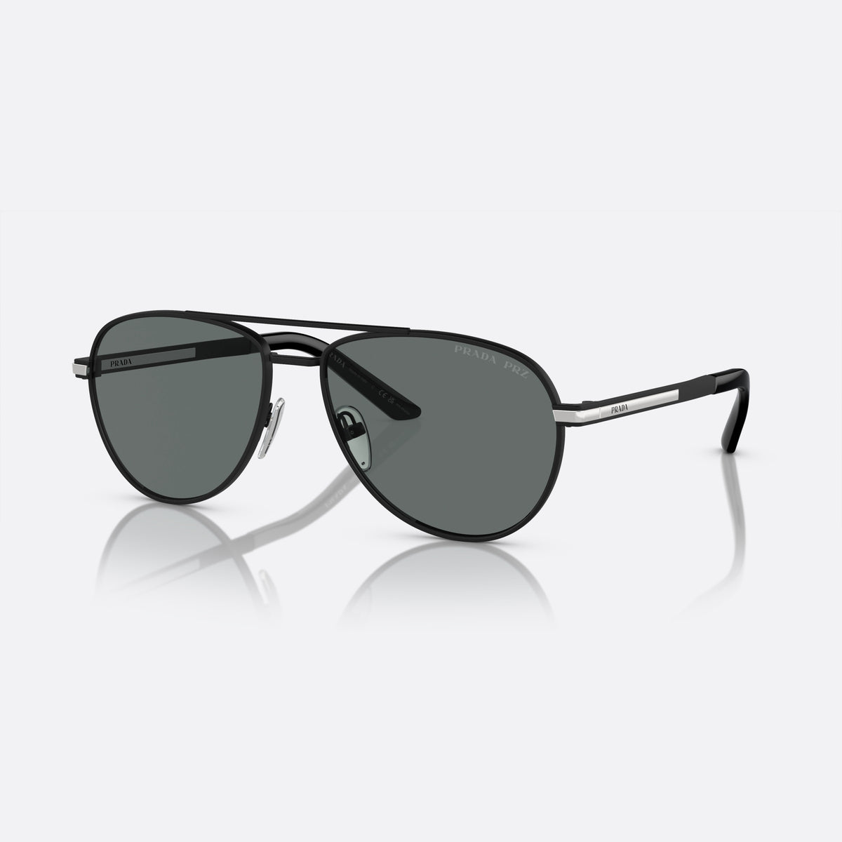 Prada PR A54S 1BO-5Z1 sunglasses, black geometric frame for men, double bridge with metal top bar