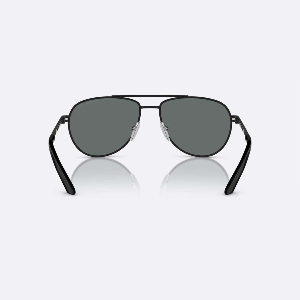 Prada PR A54S 1BO-5Z1 sunglasses, black geometric frame for men, double bridge with metal top bar, back view