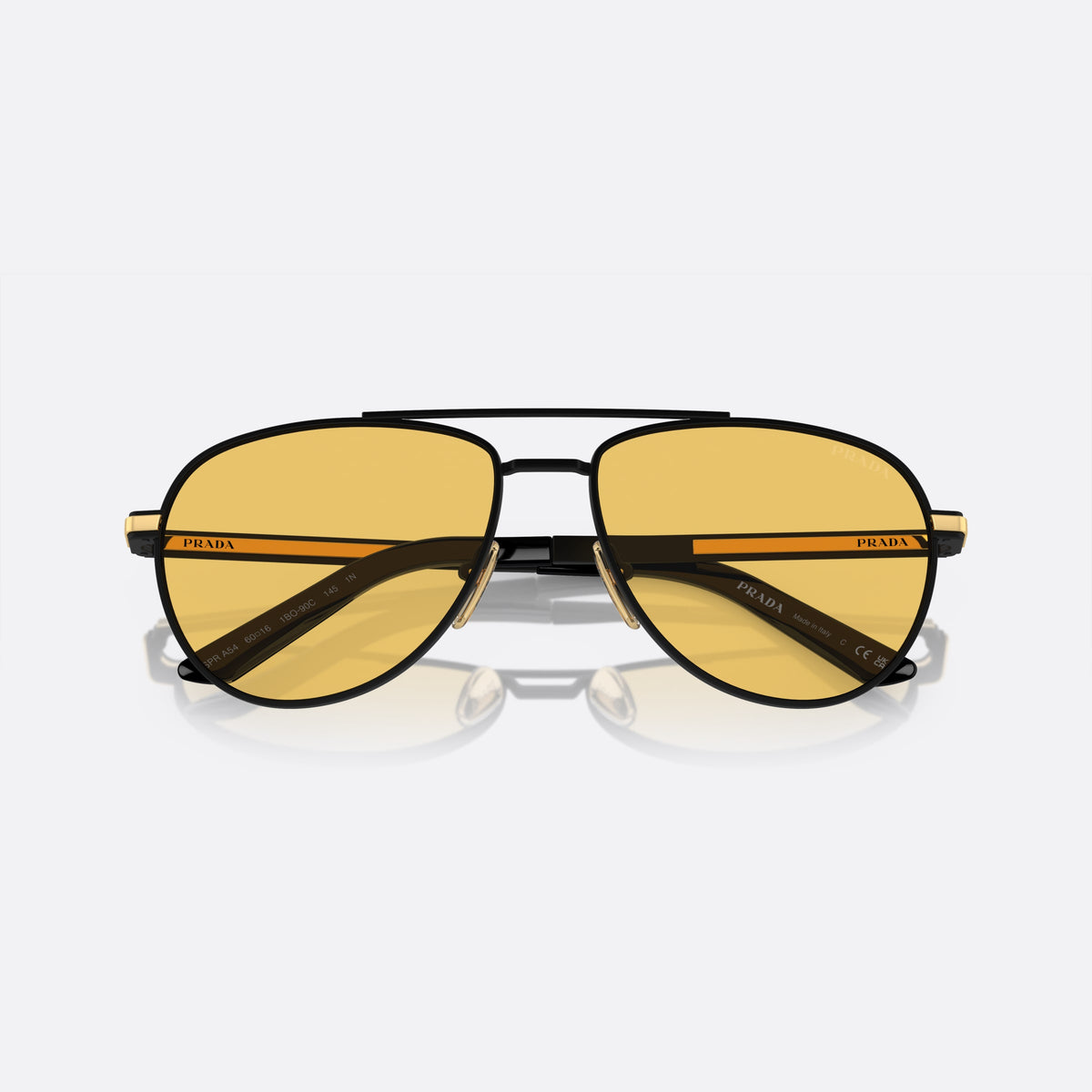 Prada PR A54S 1BO-90C sunglasses, black pilot frame for men, double bridge, brand lettering on temples