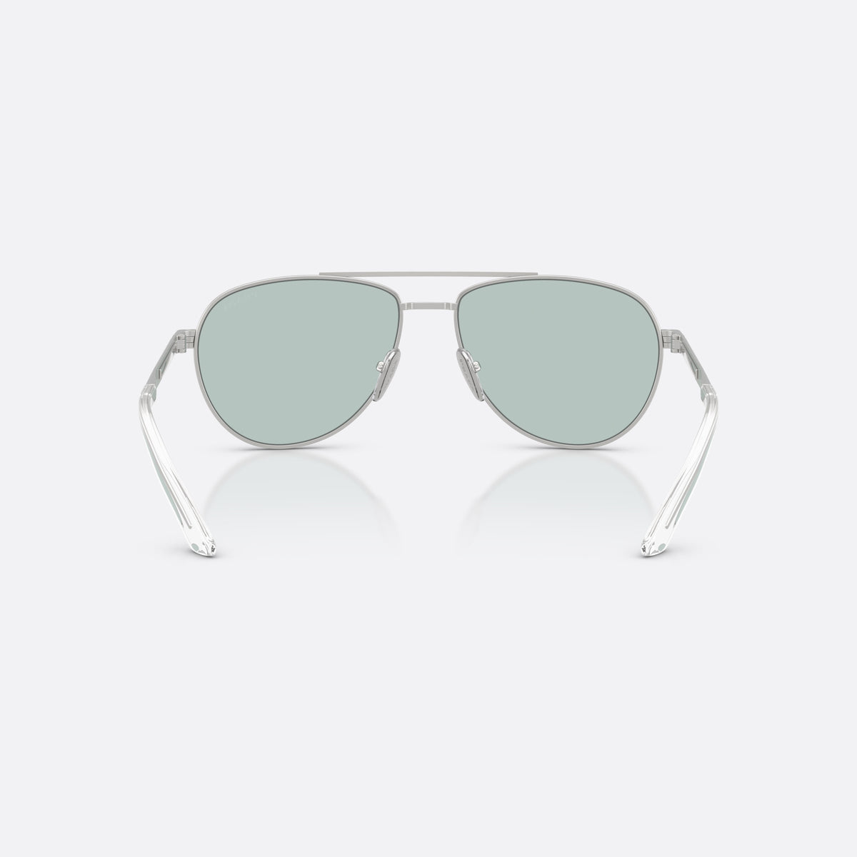 Ochelari de soare Prada PR A54S 27540N, pilot argintiu, pentru bărbați, punte dublă cu bară superioară, literele brandului pe brațe, vedere din spate