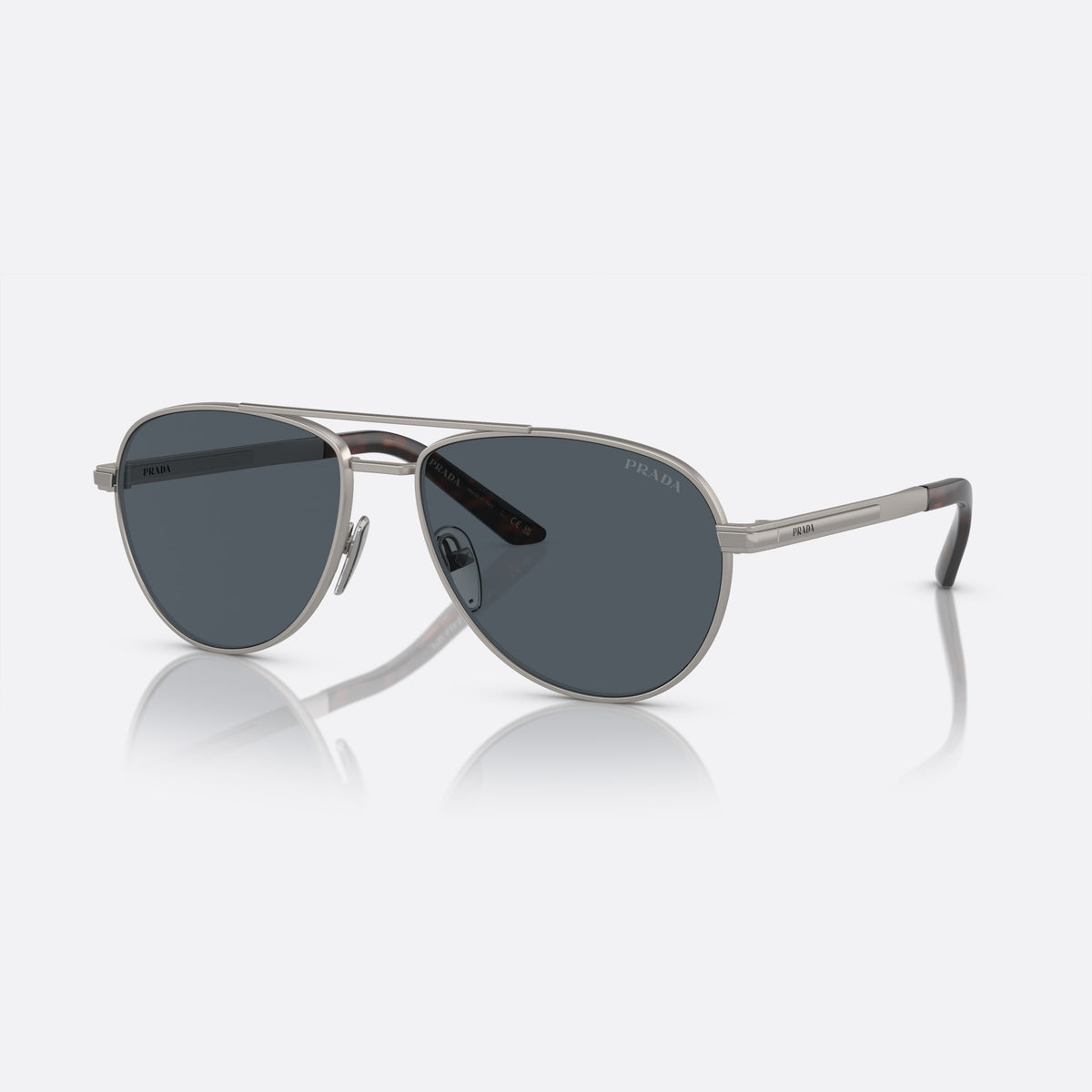 Ochelari de soare Prada PR A54S 7CQ-09T, pilot gri, pentru bărbați, punte dublă cu bară superioară, literele brandului pe brațe