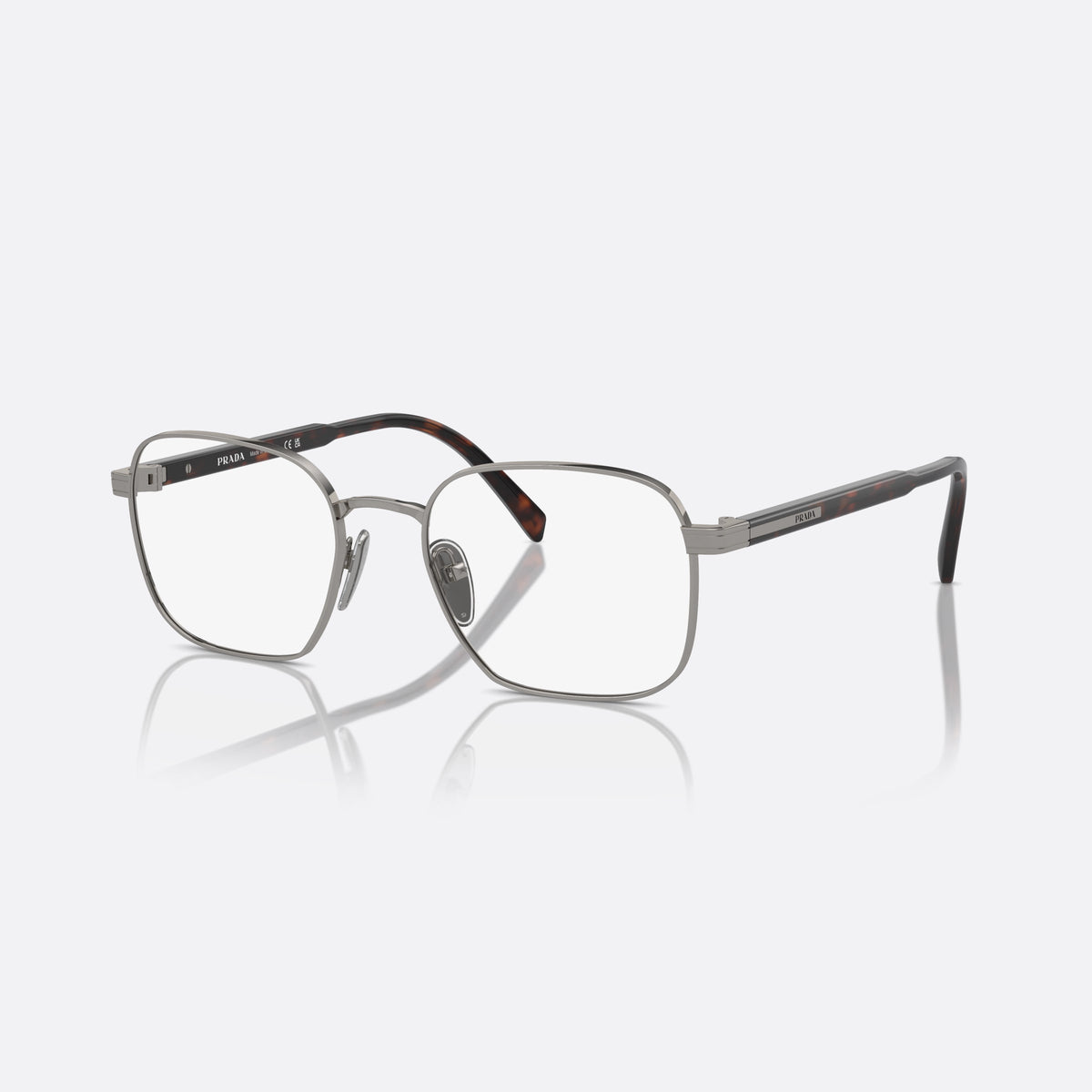 Rame ochelari de vedere Prada PR A55V 5AV1O1, rotunzi gri, pentru bărbați, punte metalică simplă, literele brandului pe brațe