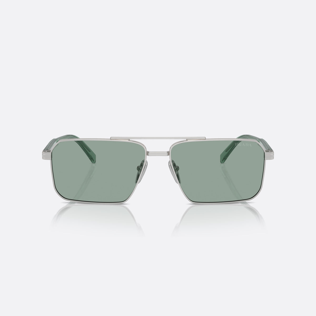Ochelari de soare Prada PR A57S 1BC10G, rectangulari argintiu, pentru bărbați, punte dublă cu bară metalică, literele brandului pe brațe, vedere din față