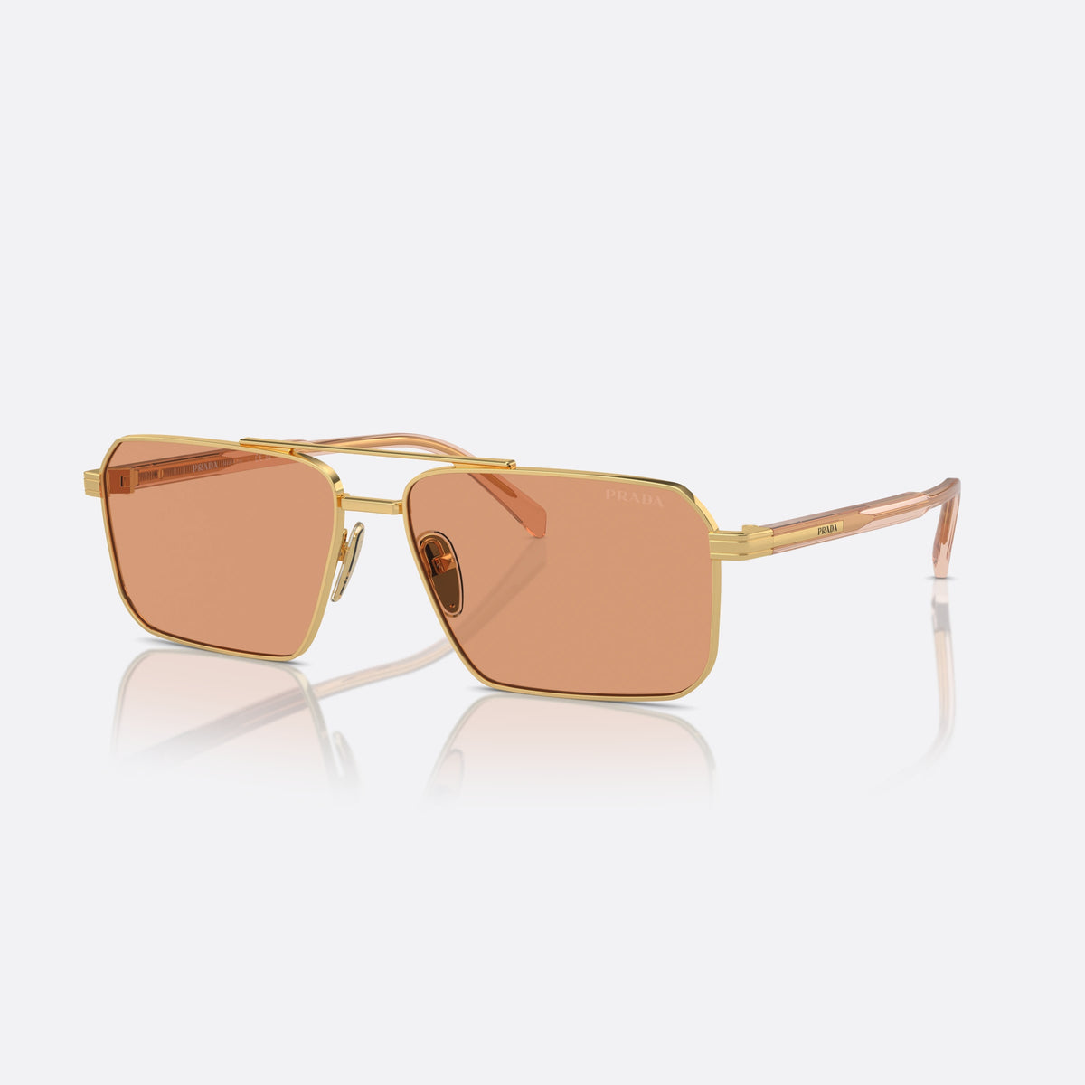 Ochelari de soare Prada PR A57S 5AK07V, rectangulari auriu, pentru bărbați, punte dublă cu bară superioară, literele brandului pe brațe