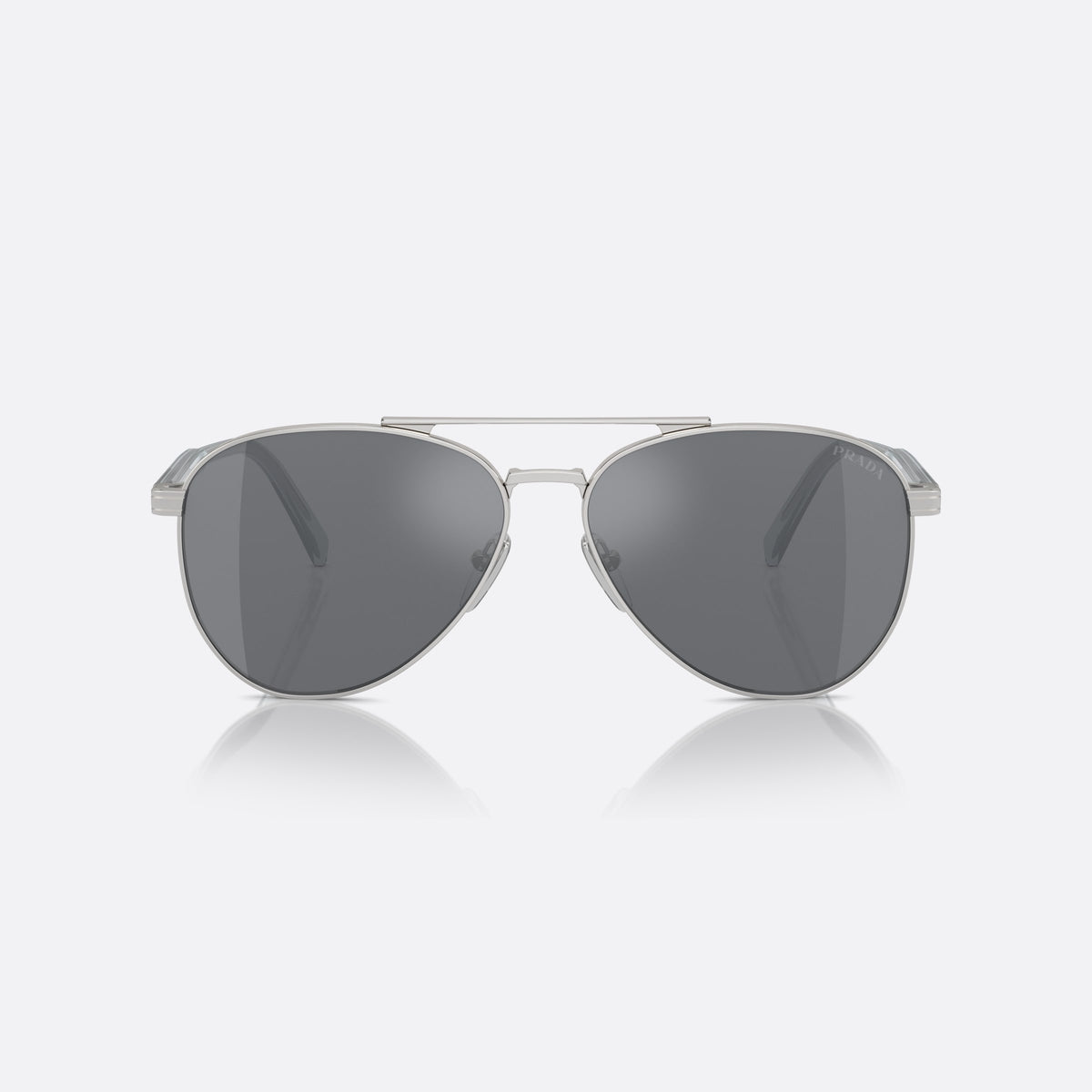 Prada PR A58S 1BC-175 sunglasses, silver pilot frame for men, double bridge with top bar, brand lettering on the temples, front view