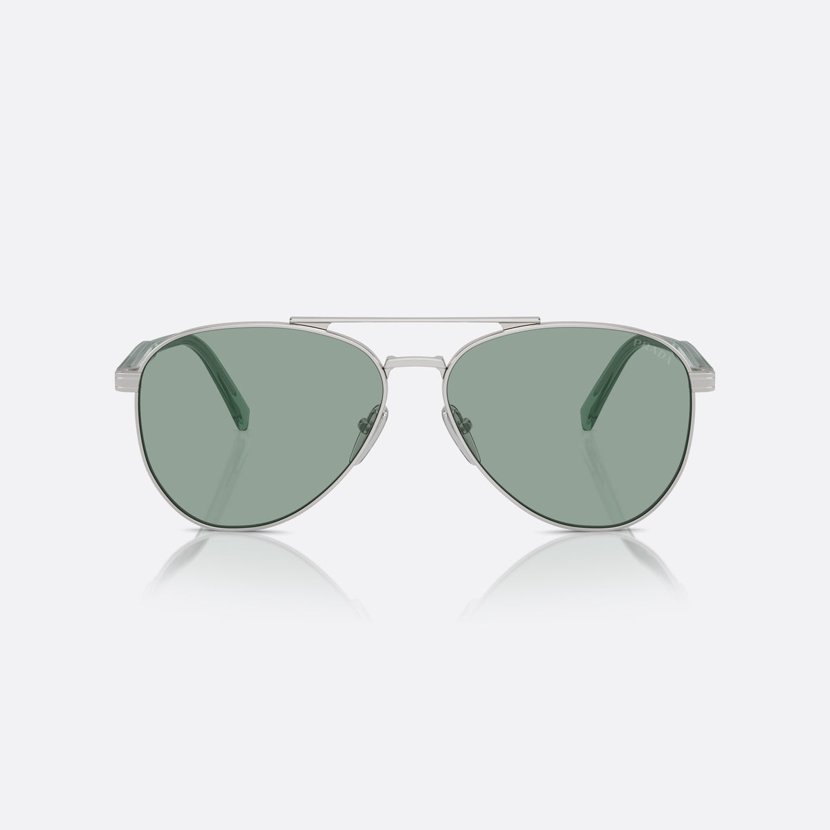 Ochelari de soare Prada PR A58S 1BC10G, pilot argintiu, pentru bărbați, punte dublă cu bară superioară, literele brandului pe brațe, vedere din față