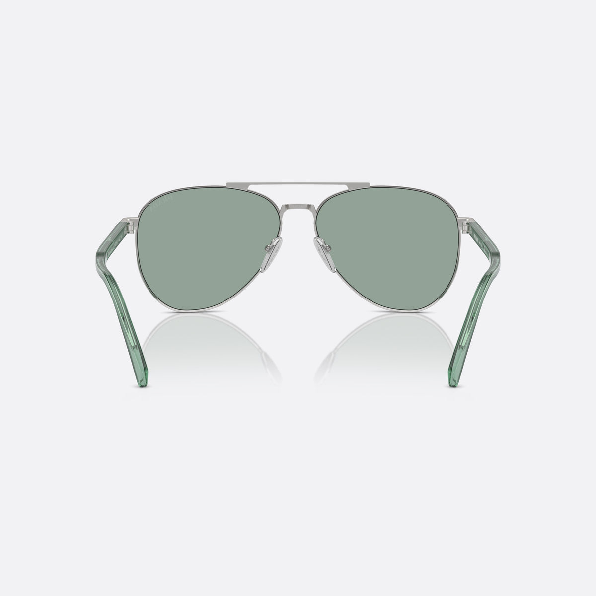 Ochelari de soare Prada PR A58S 1BC10G, pilot argintiu, pentru bărbați, punte dublă cu bară superioară, literele brandului pe brațe, vedere din spate