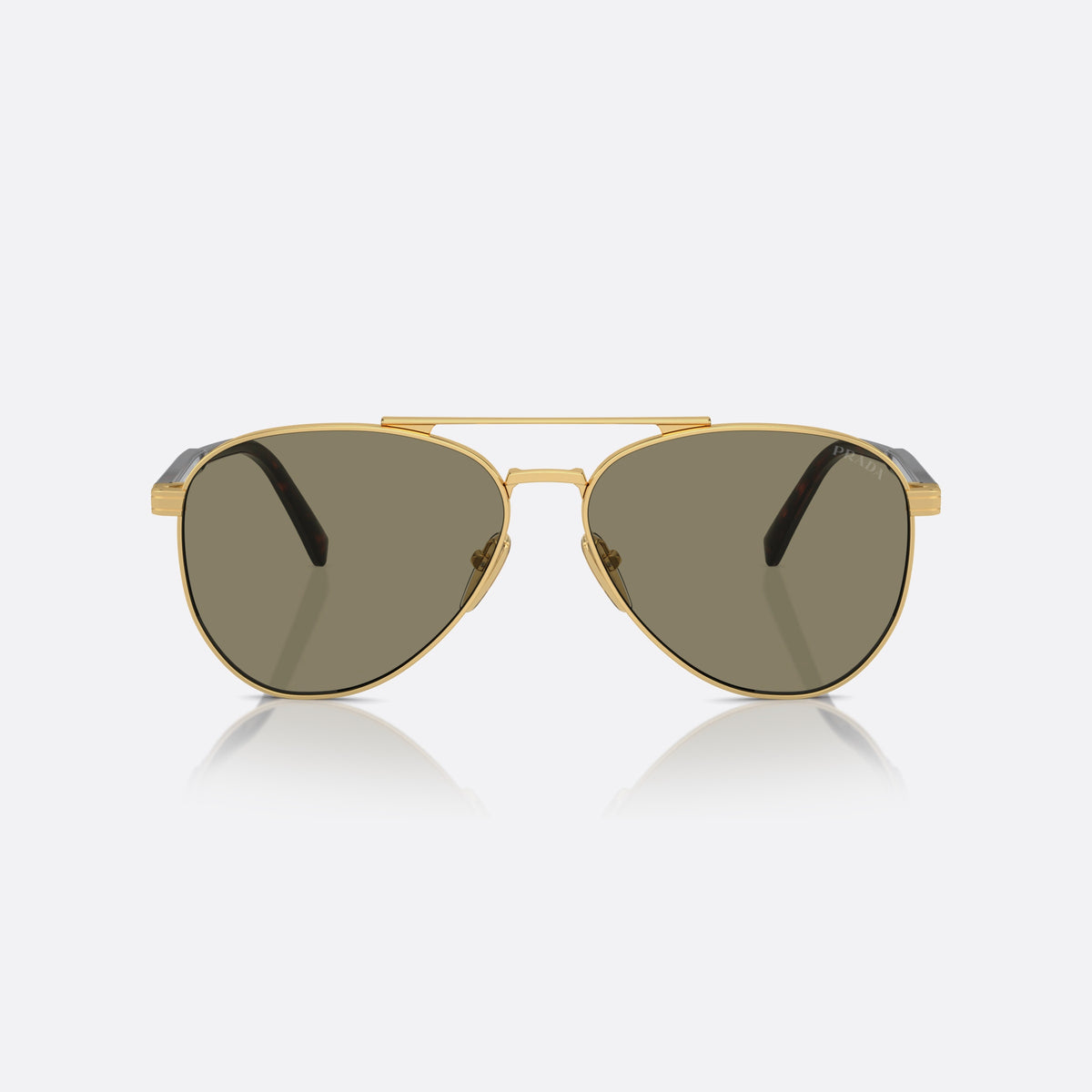 Prada PR A58S 5AK-90F sunglasses, gold pilot frame for men, double bridge with top bar, brand lettering on the temples, front view