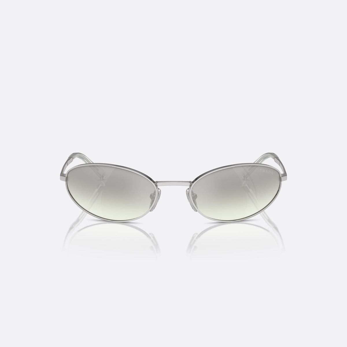 Prada PR A59S 1BC80G sunglasses, silver other frame for women, plain metal bridge, brand lettering on temples, front view