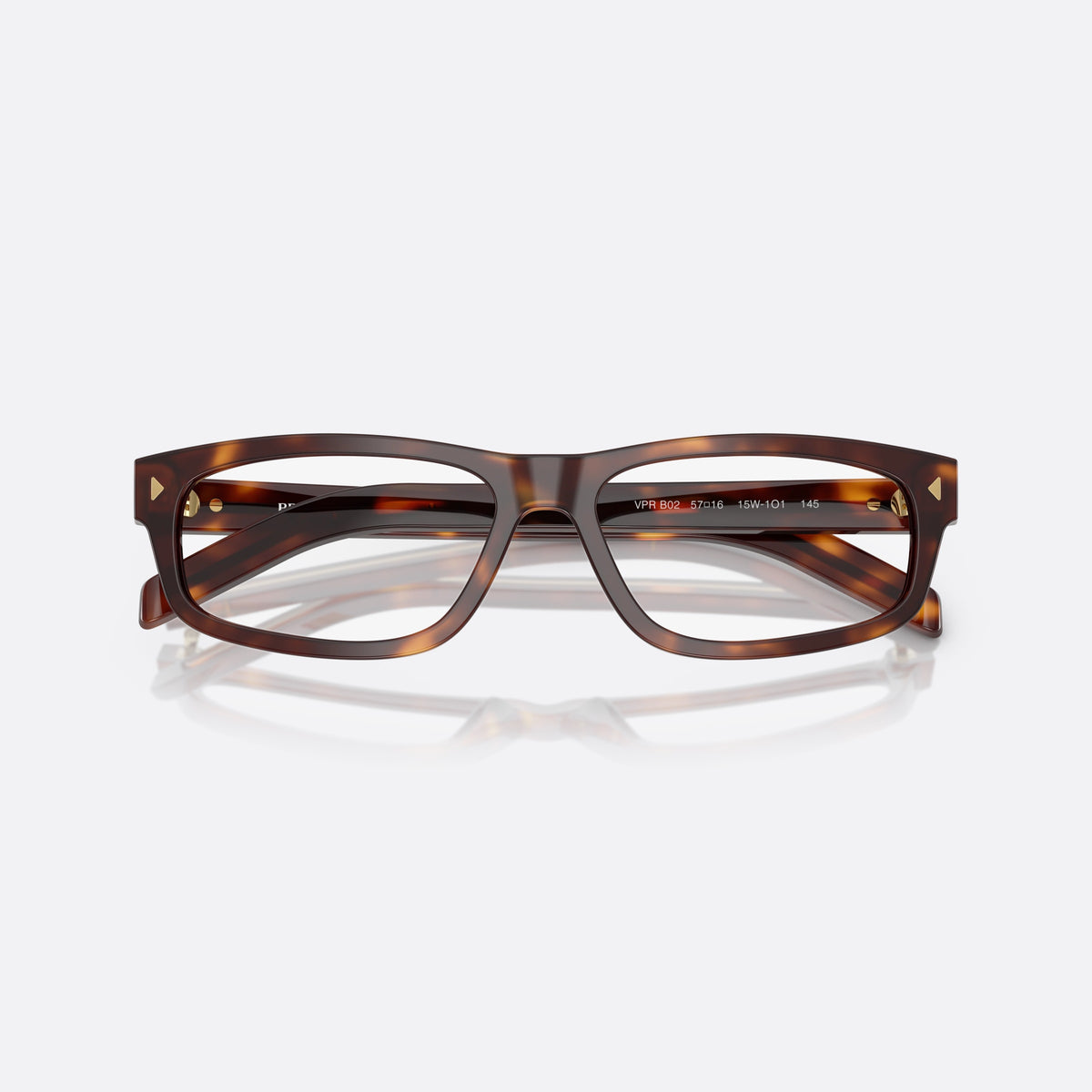 Rame ochelari de vedere Prada PR B02V 15W1O1, patrati havana, pentru bărbați, punte simplă din acetat, literele brandului pe brațe, cu brațele pliate
