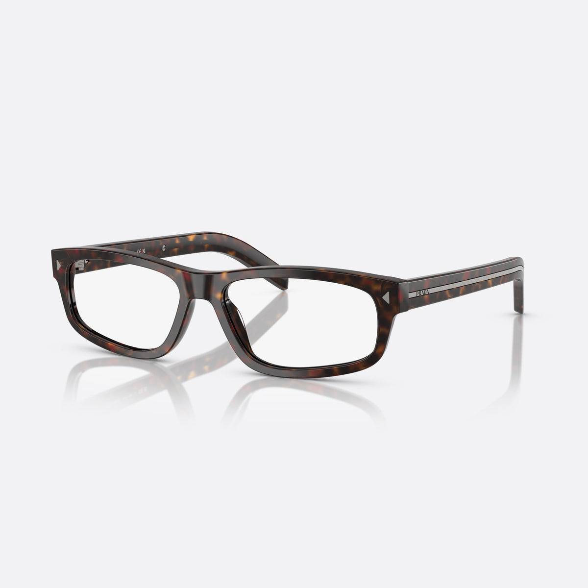 Prada PR B02V 17N1O1 eyeglasses, havana squared frame for men, plain bridge, integrated into front, full-rim frame