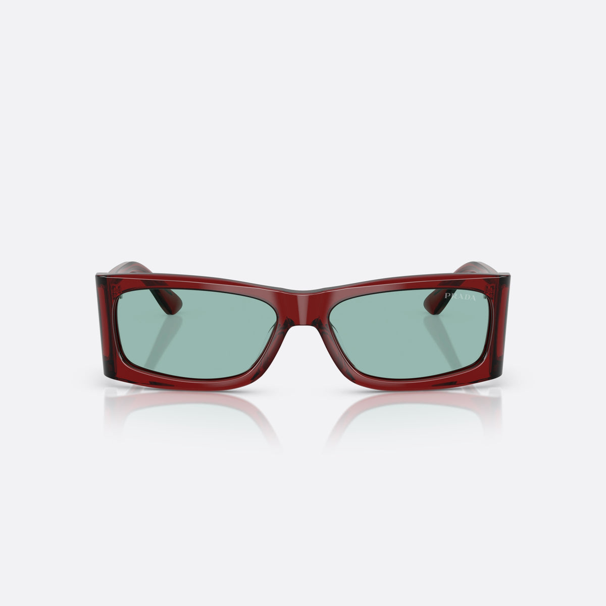 Prada PR B03S 12Z40K TOGR sunglasses, red rectangle frame for men, plain bridge, brand lettering on temples, full-rim frame, front view