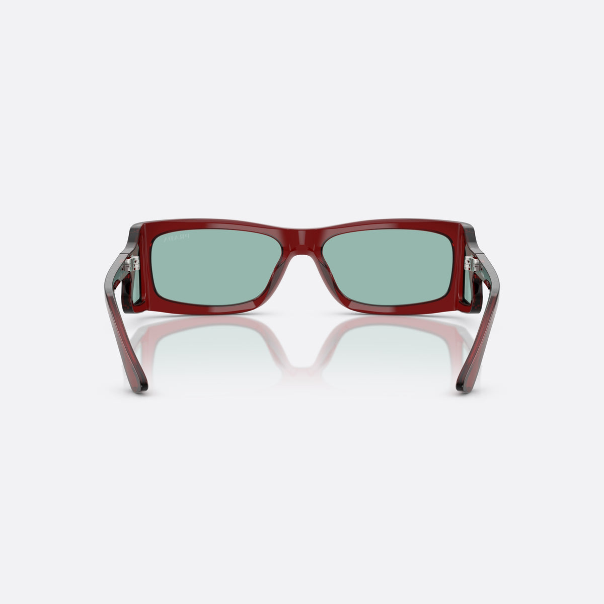Prada PR B03S 12Z40K TOGR sunglasses, red rectangle frame for men, plain bridge, brand lettering on temples, full-rim frame, back view