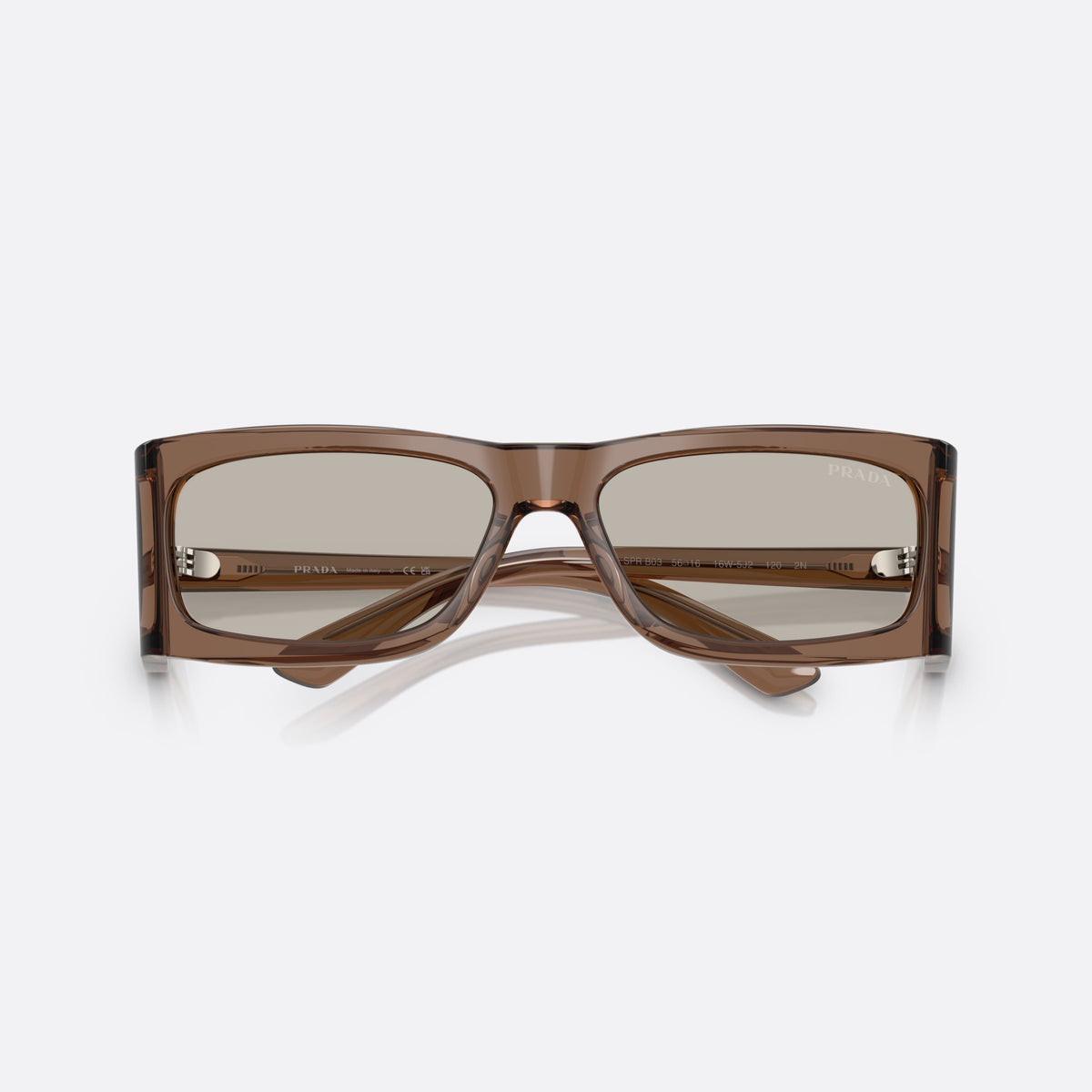 Ochelari de soare Prada PR B03S 16W5J2 BWLB, rectangulari maro, pentru bărbați, punte simplă între lentile, literele brandului pe brațe, cu brațele pliate