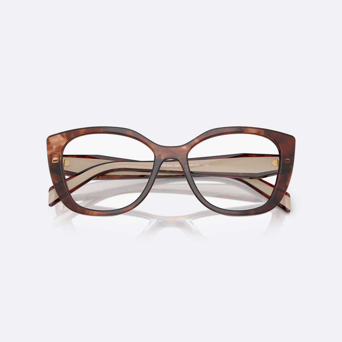 Rame ochelari de vedere Prada PR B04V 07R1O1, visor havana, pentru femei, punte simplă din acetat, litere ale brandului pe brațe, cu brațele pliate
