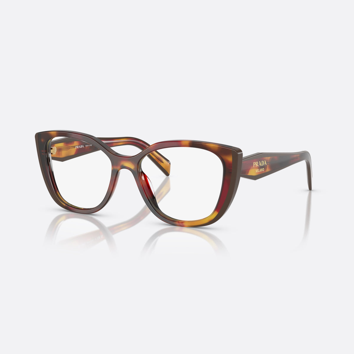Prada PR B04V 22A1O1 eyeglasses, havana visor frame for women, keyhole bridge, brand lettering on temples
