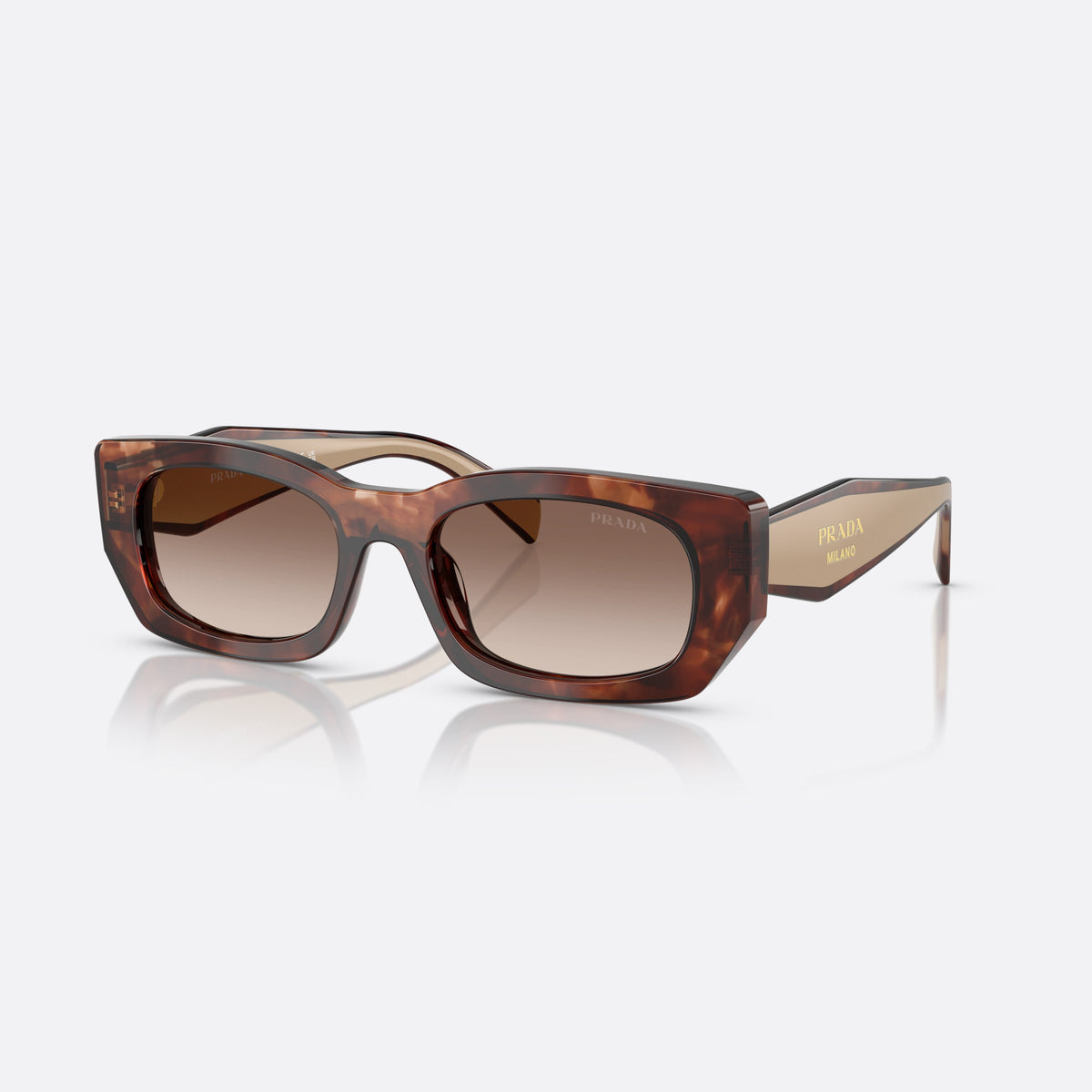 Ochelari de soare Prada PR B05S 00K10S, pillow havana, pentru femei, punte simplă, literele brandului pe brațe, ramă completă