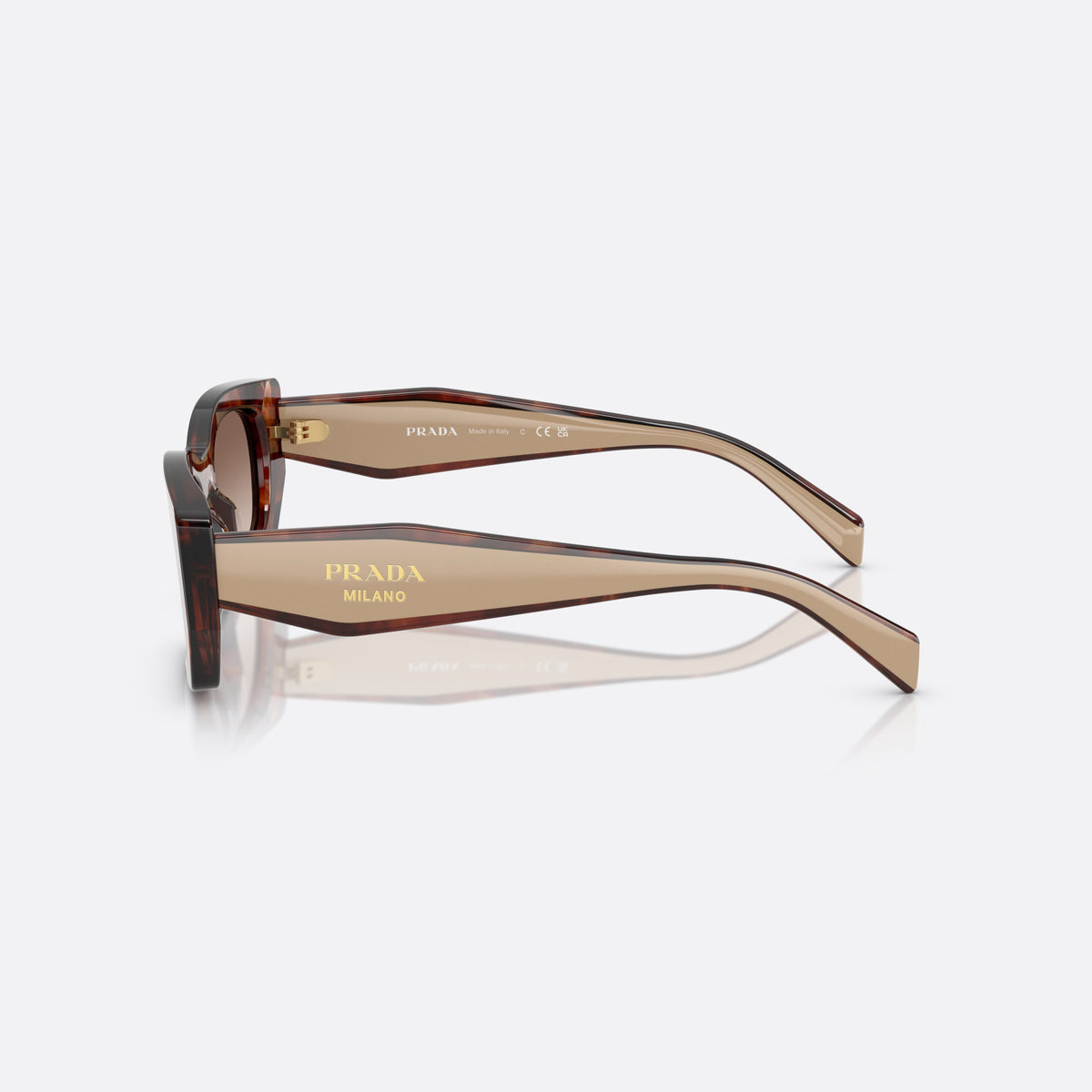 Ochelari de soare Prada PR B05S 00K10S, pillow havana, pentru femei, punte simplă, literele brandului pe brațe, ramă completă, vedere laterală