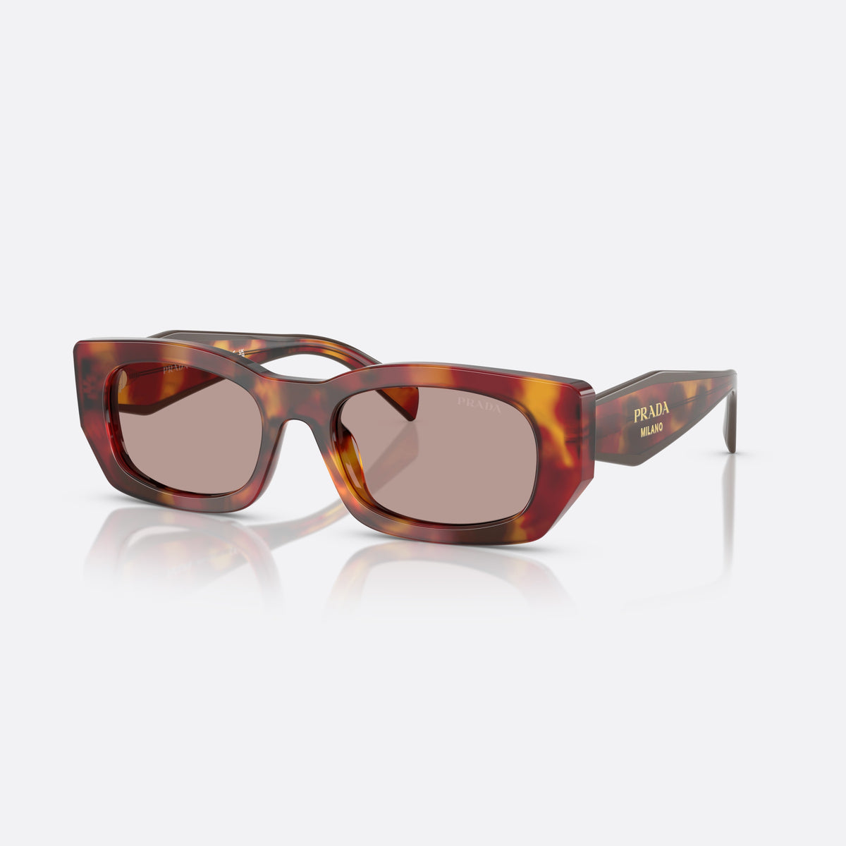 Ochelari de soare Prada PR B05S 22A20I TUBW, patrati maro, pentru femei, punte simplă, litere ale brandului pe brațe, ramă completă