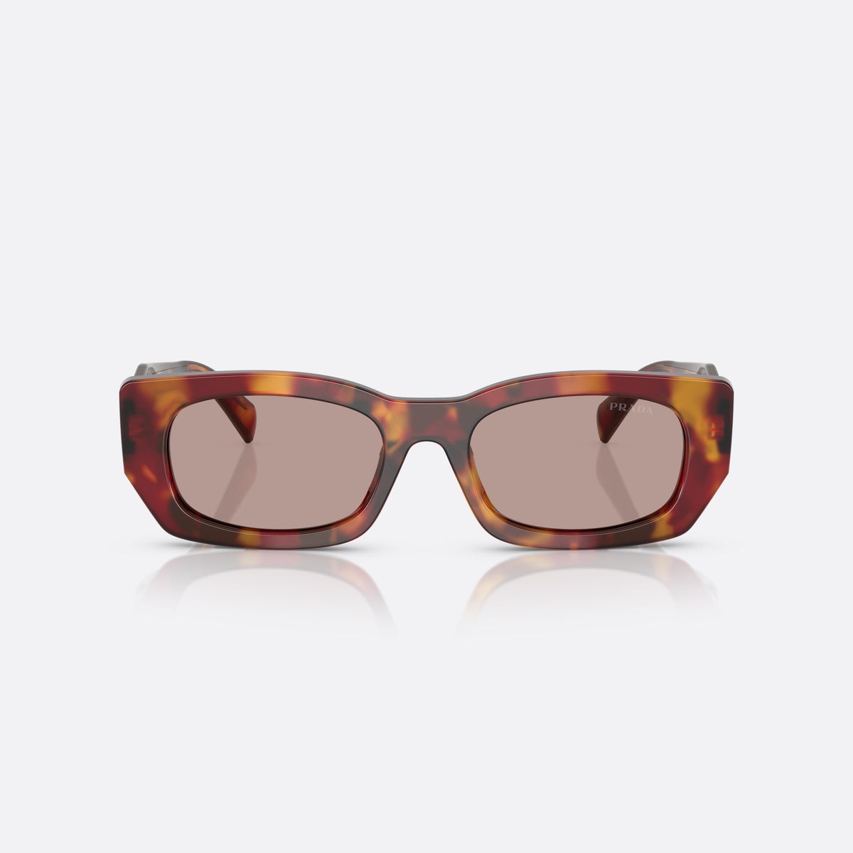 Ochelari de soare Prada PR B05S 22A20I TUBW, patrati maro, pentru femei, punte simplă, litere ale brandului pe brațe, ramă completă, vedere din față
