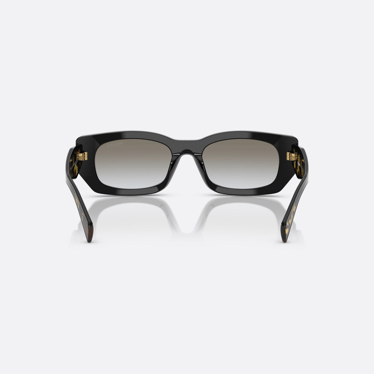 Ochelari de soare Prada PR B05S 3890A7 BLGR, patrati negru, pentru femei, punte simplă, literele brandului pe brațe, ramă completă, vedere din spate