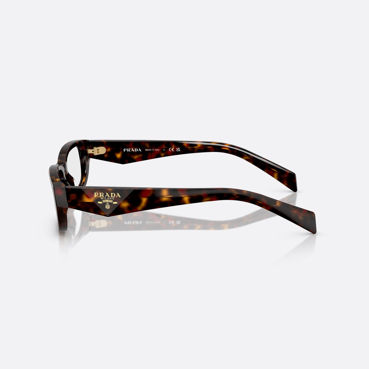 Rame ochelari de vedere Prada PR B05V 17N1O1, visor havana, pentru femei, punte simplă cu curbură dublă, logo al brandului pe brațe, vedere laterală