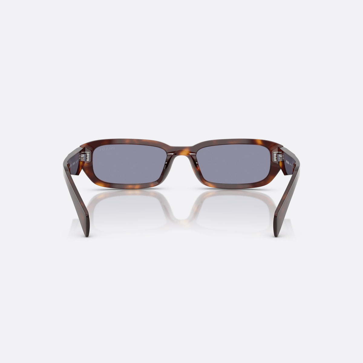 Prada PR B06S 15W03N TOGR sunglasses, brown rectangle frame for women, plain bridge, brand logo on temple plaque, back view