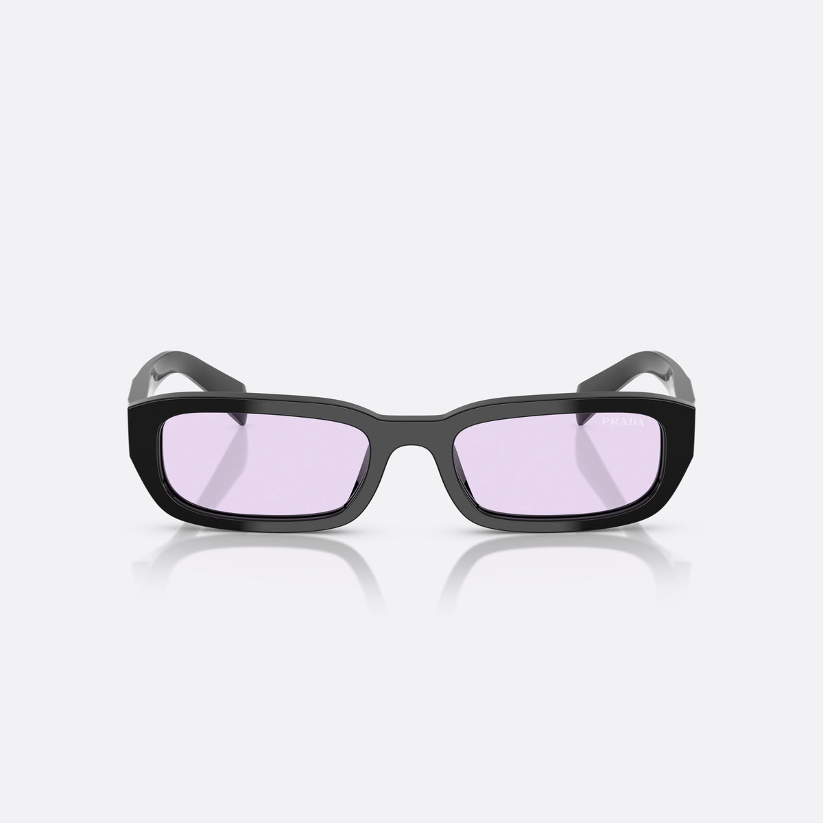 Ochelari de soare Prada PR B06S 16K40J BLVL, rectangulari negru, pentru femei, punte simplă, logo al brandului pe placa brațului, vedere din față