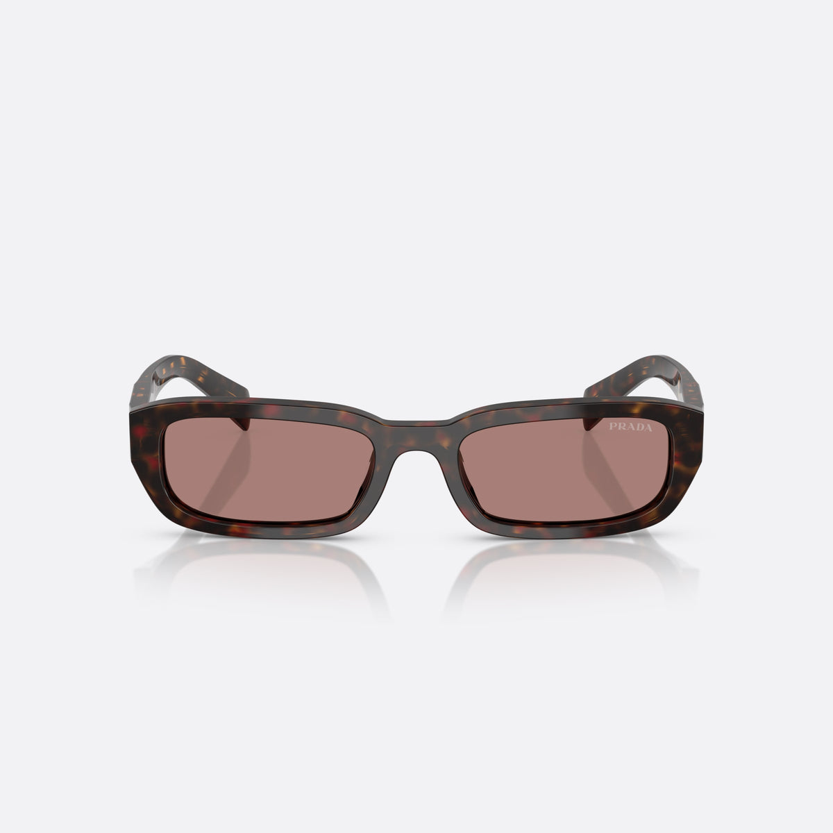Prada PR B06S 17N60B TOBW sunglasses, brown rectangle frame for women, plain bridge, brand logo plaque on temple, front view