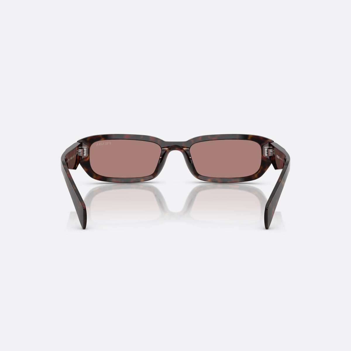 Prada PR B06S 17N60B TOBW sunglasses, brown rectangle frame for women, plain bridge, brand logo plaque on temple, back view