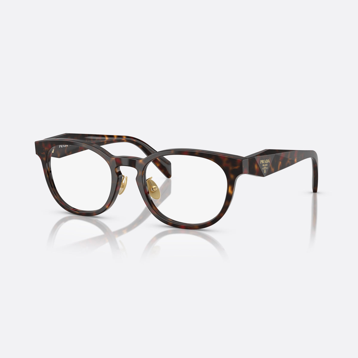 Prada PR B06VD 17N1O1 eyeglasses, havana visor frame for women, plain combined bridge, brand lettering on temples