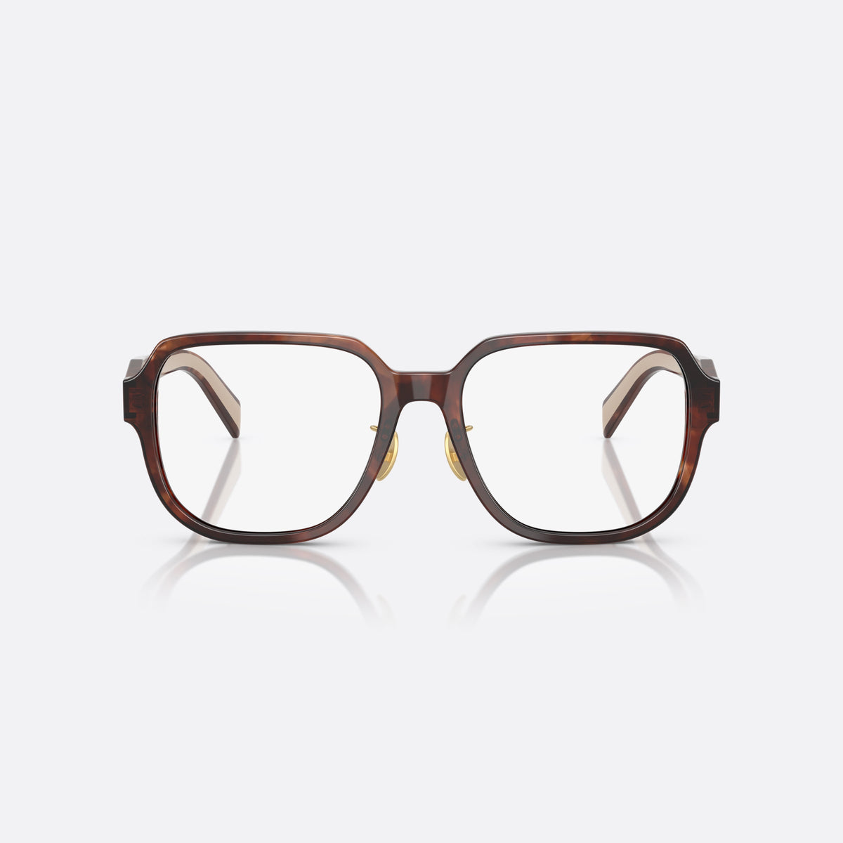 Rame ochelari de vedere Prada PR B07VD 07R1O1, visor havana, pentru femei, punte keyhole, literele brandului pe brațe, balamale aurii, vedere din față