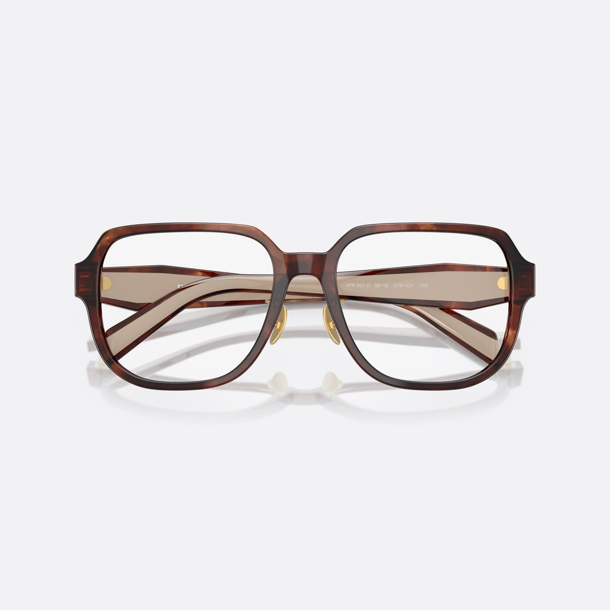 Rame ochelari de vedere Prada PR B07VD 07R1O1, visor havana, pentru femei, punte keyhole, literele brandului pe brațe, balamale aurii, cu brațele pliate