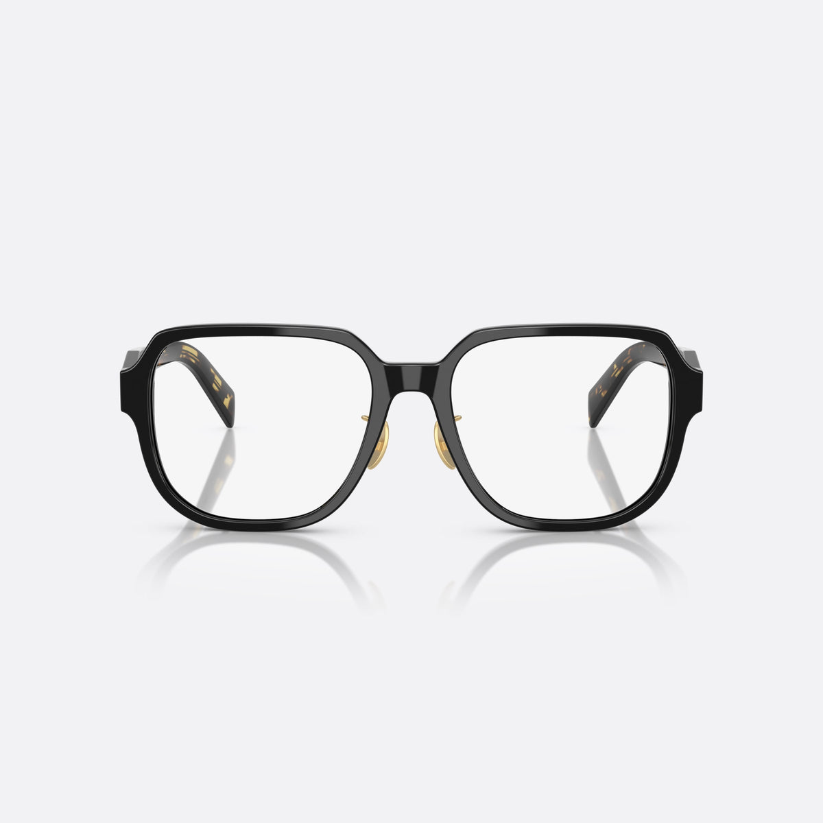 Rame ochelari de vedere Prada PR B07VD 3891O1, visor negru, pentru femei, punte dublă simplă, literele brandului pe brațe, vedere din față