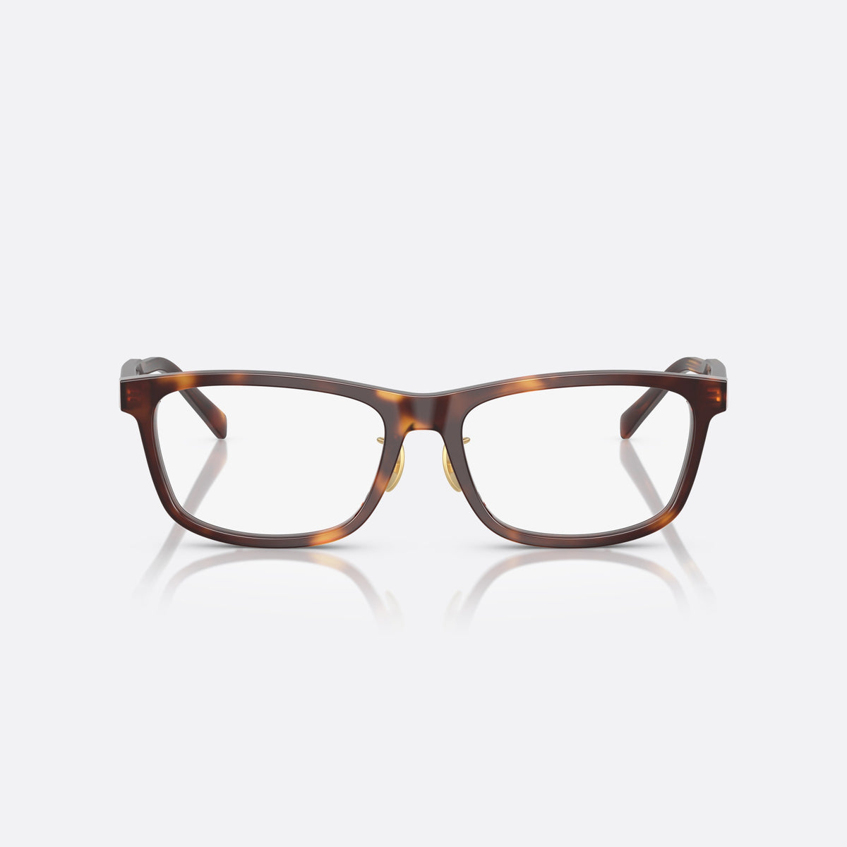 Prada PR B08VD 15W1O1 eyeglasses, havana visor frame for men, keyhole bridge, brand lettering on temples, full-rim frame, front view
