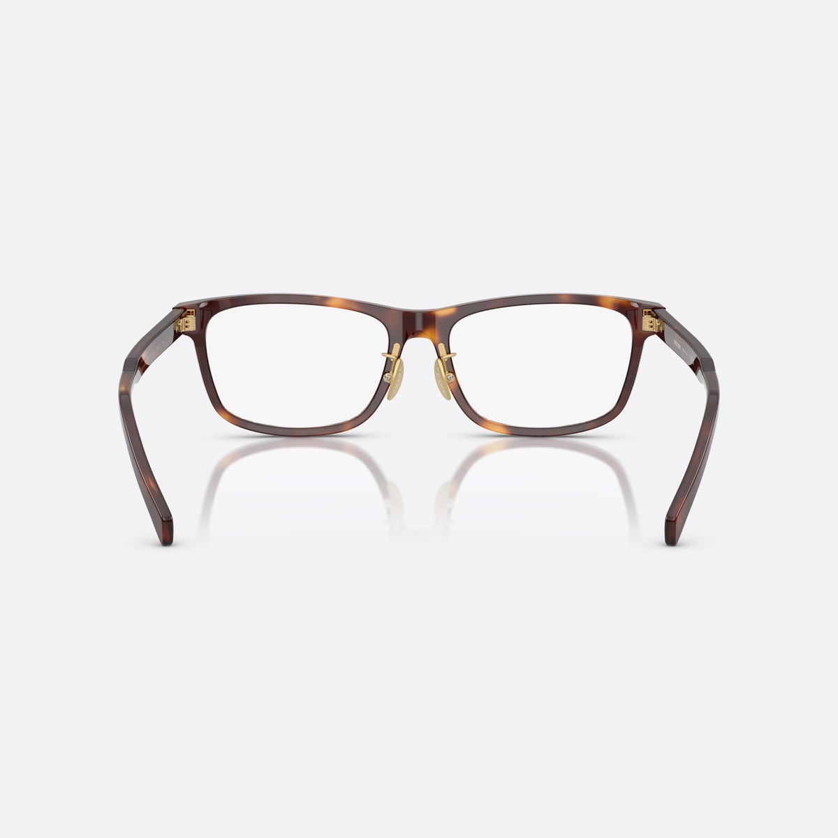 Prada PR B08VD 15W1O1 eyeglasses, havana visor frame for men, keyhole bridge, brand lettering on temples, full-rim frame, back view