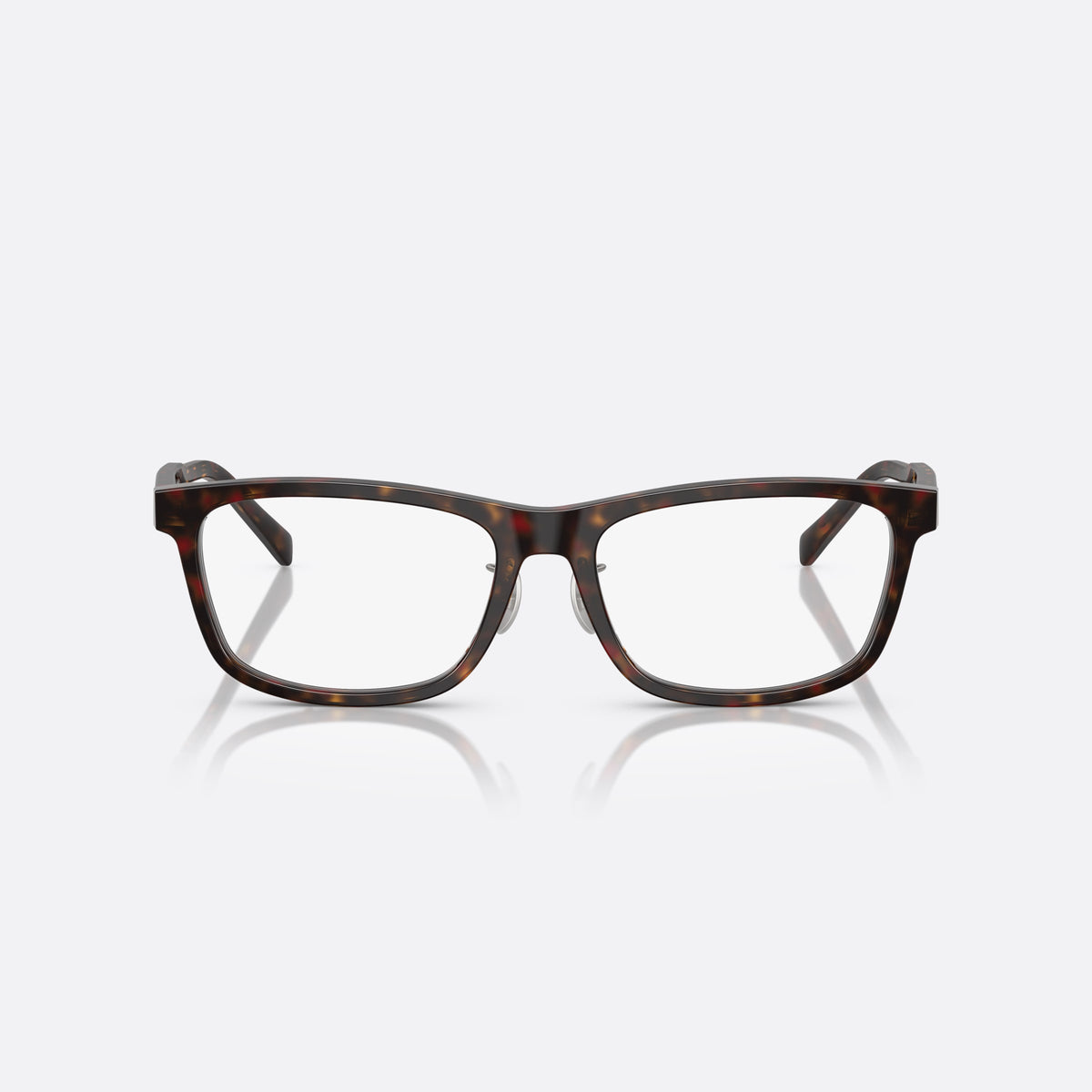 Prada PR B08VD 17N1O1 eyeglasses, havana visor frame for men, brand lettering on temples, full-rim thick acetate frame, front view
